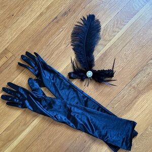 Black Gloves and Feather Headband Set 🖤